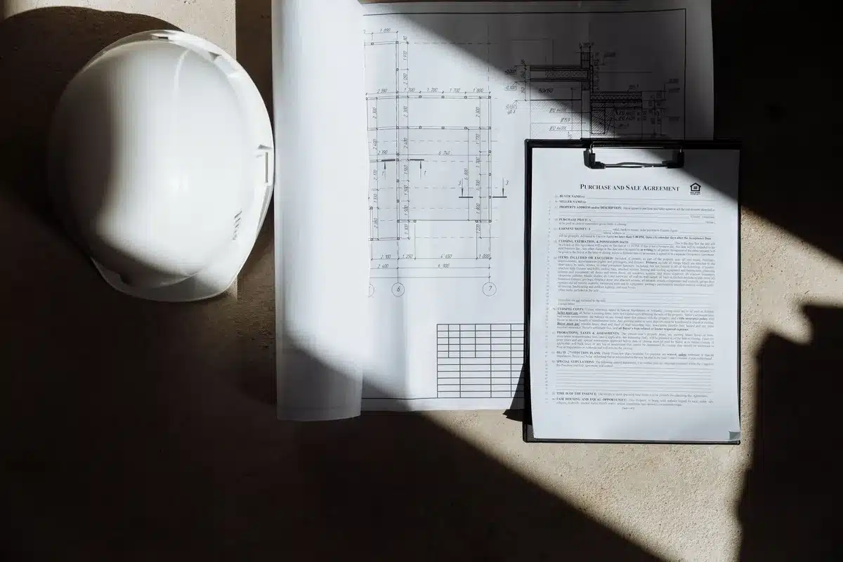 Dossiers administratifs et permis de construction sur un bureau