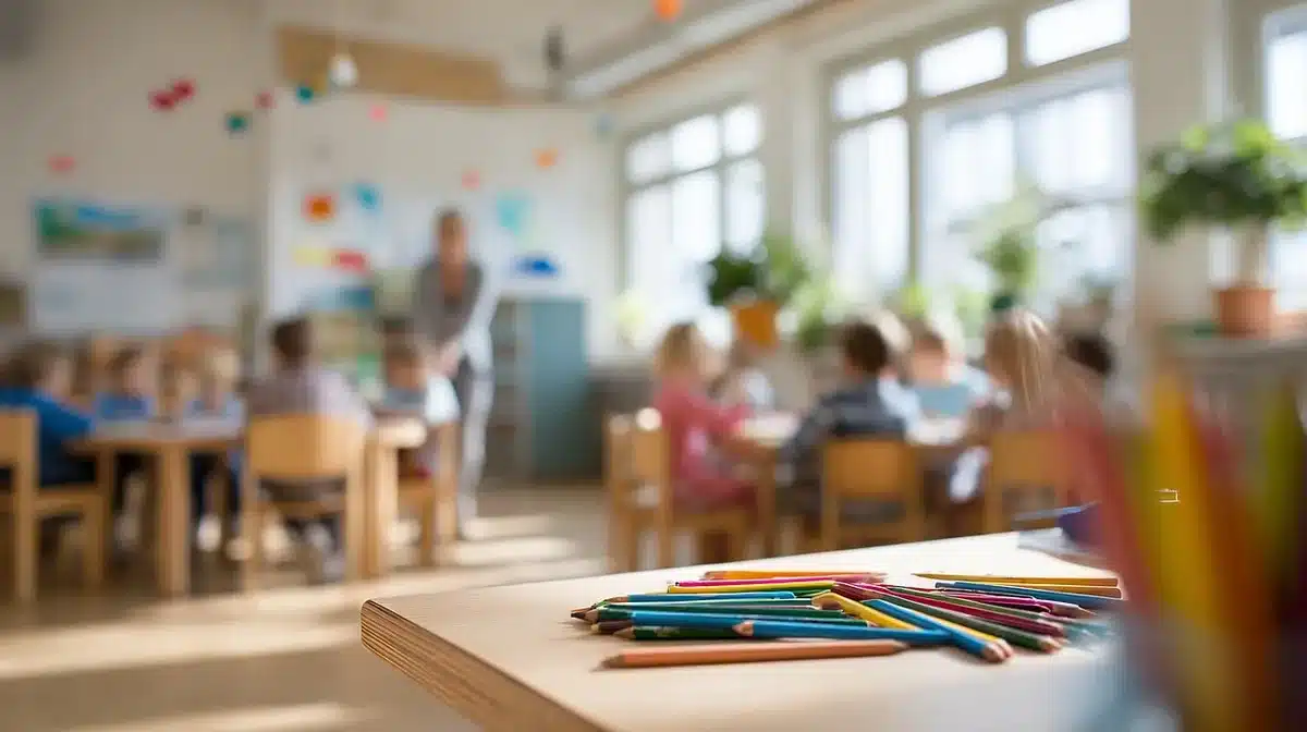 Enseignant guidant un débriefing après un jeu de rôle devant la classe